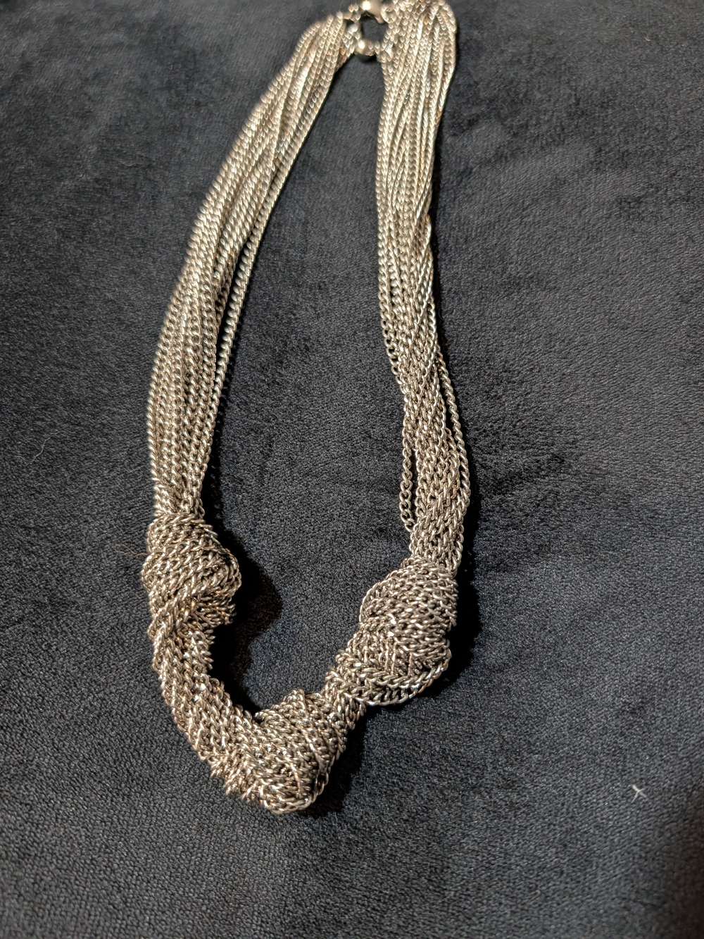 Multi-Strand Knotted Silver-Tone Statement Necklace